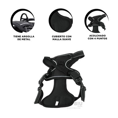 ARNÉS PERROS MA30091 RYBIU ACOLCHADO CON CUATRO PUNTOS S NEGRO + STICKERS