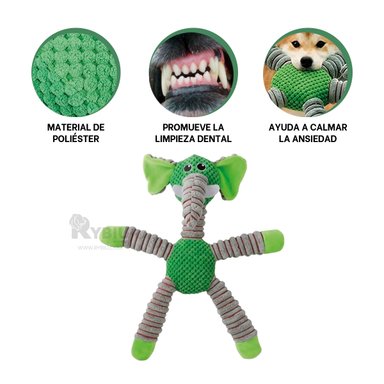 MUÑECO CANINO RYBIU ELEFANTE EN VERDE + BANDERITAS ADHESIVAS