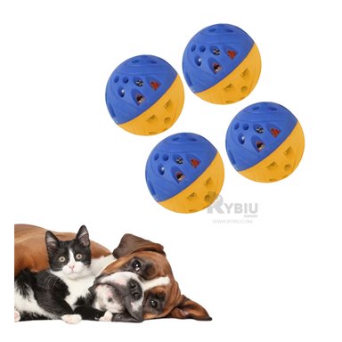 PELOTA PERROS Y GATOS RYBIU RESISTENTE EN AZUL Y AMARILLO + REGALO STICKERS