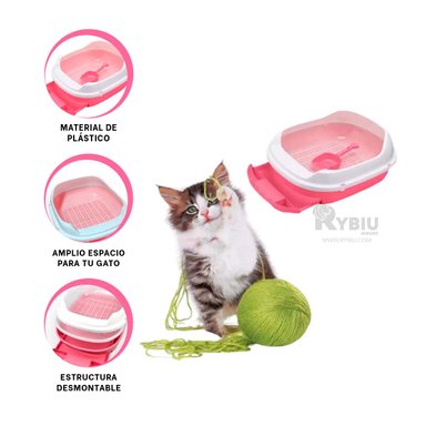 ARENERO GATOS RYBIU MA30897 RECIPIENTE COMPARTIMIENTO ROSADO + REGALO STICKERS