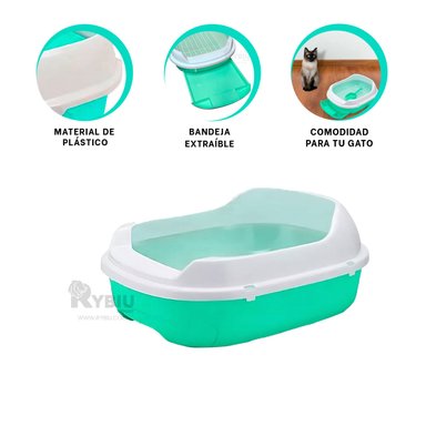 ARENERO GATOS RYBIU MA30899 RECIPIENTE BANDEJA PET VERDE AGUA + POST-IT ADHESIVOS