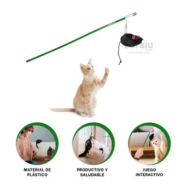 BASTON GATOS RYBIU ELEGANTE CON JUGUETE RATON VERDE + POST-IT ADHESIVOS