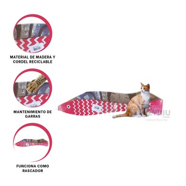 ARAÑADOR GATO RYBIU CON ESTAMPADO PEZ MARRON + MINIAGENDA