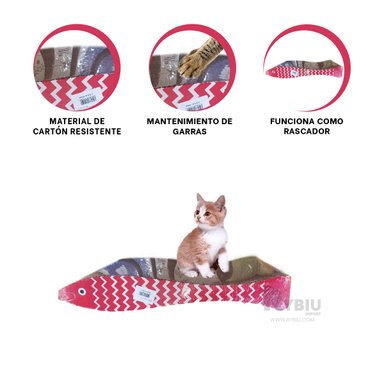 ARAÑADOR GATOS RYBIU FORMA PEZ MARRON + ENVOLTORIO REGALO