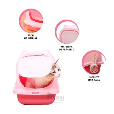 SANITARIO GATOS RYBIU MA30918 FACIL USO ROSADO + REGALO LIGAS PEINAR