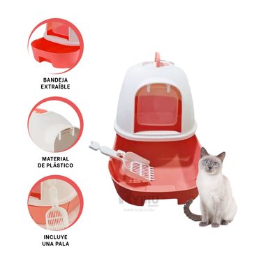 SANITARIO GATOS RYBIU MA30915 COMODO ROJO + BANDERITAS ADHESIVAS