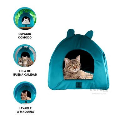 CAMA MASCOTAS MA29106 RYBIU IGLU DORMITORIO VERDE AGUA + LIGAS REGALO