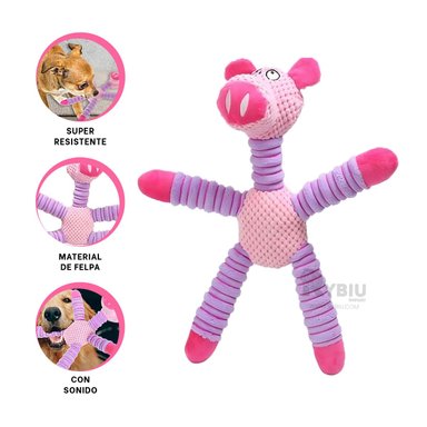 JUGUETE PERROS Y GATOS RYBIU CERDO COMODO Y RECREATIVO EN ROSADO + BANDERITAS ADHESIVAS