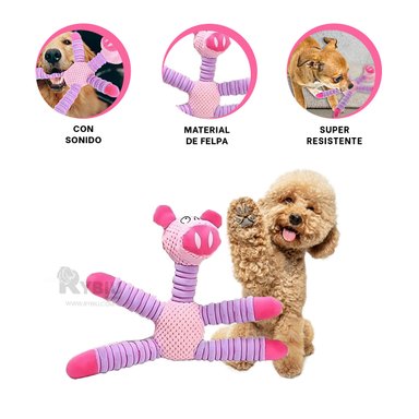 JUGUETE PERROS Y GATOS RYBIU CERDO VERSATIL ROSADO + LIGAS REGALO