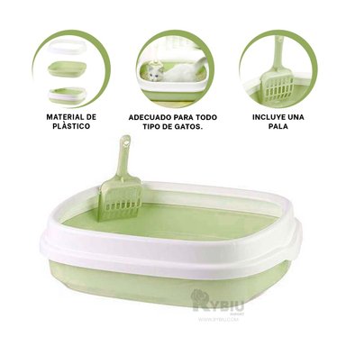 BAÑO GATOS RYBIU MA30906 FUNCIONAL HIGIENE 40X33X11 VERDE + REGALO STICKERS