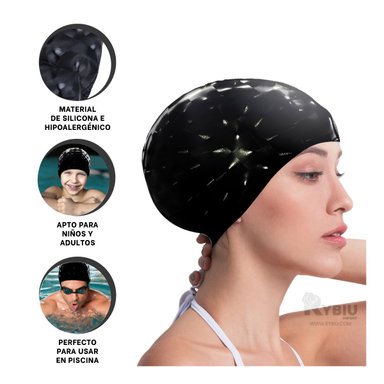 GORRO CABEZA NATACIÓN RYBIU MG-SC-4602 NEGRO + BANDERITAS ADHESIVAS