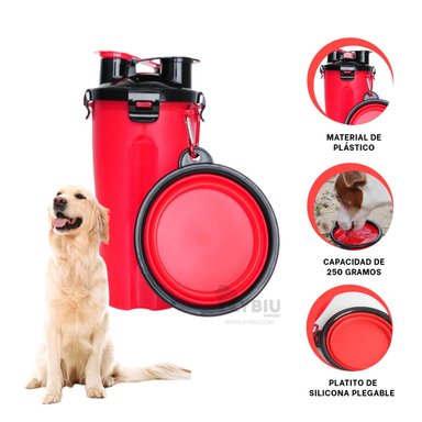DISPENSADOR PERRO Y GATO MA29629 RYBIU PORTATIL MASCOTA ROJO + REGALO STICKERS
