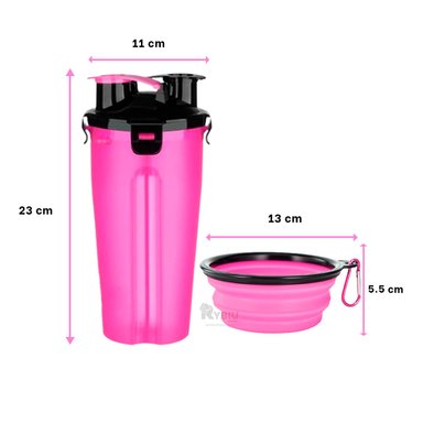DISPENSADOR PERRO Y GATO MA29627 RYBIU CON PLATO ROSADO + REGALO LIGAS PEINAR