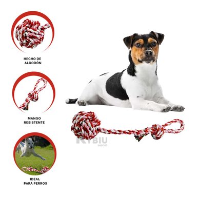 JUEGO ALGODÓN PERROS RYBIU PET PELOTAS EN ROSADO Y ROJO + BANDERITAS ADHESIVAS