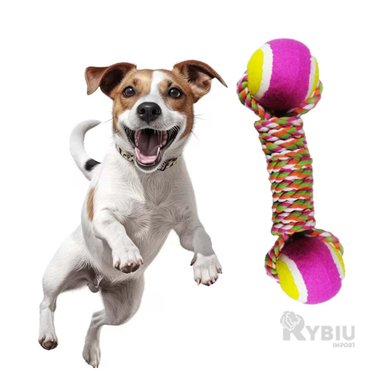 ARTICULO ALGODÓN PERROS RYBIU DIVERTIDO CON 2 PELOTAS ROSADO + STICKERS