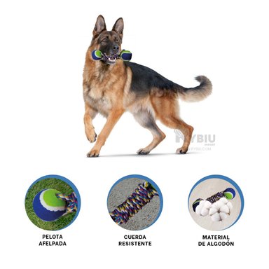 PELOTA ALGODÓN PERROS RYBIU DURADERO AZUL + STICKERS