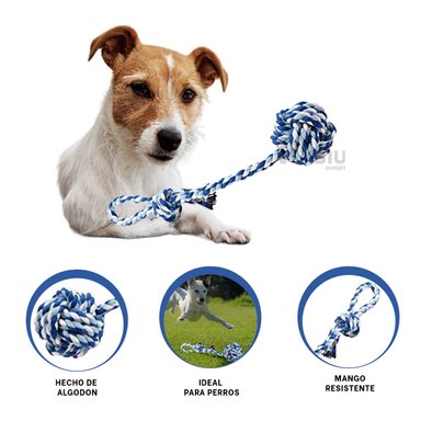 SOGA ALGODÓN PERROS RYBIU CON PELOTA RESISTENTE AZUL Y CELESTE + AGENDITA
