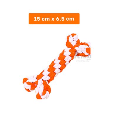 JUGUETE ALGODÓN PERROS RYBIU HUESITO TRENSADO EN NARANJA + LIGAS REGALO