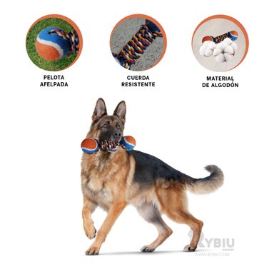 PELOTA ALGODÓN PERROS RYBIU DURADERO NARANJA + STICKERS