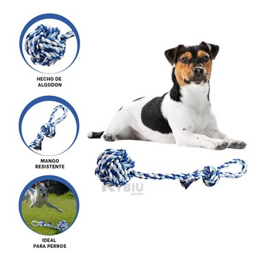 ELEMENTO RECREATIVO ALGODÓN MASCOTA RYBIU AZUL CON CELESTE + STICKERS