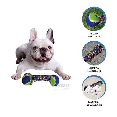 PELOTILLA ALGODÓN PERROS RYBIU TENIS JUEGOS AZUL + BANDERITAS ADHESIVAS