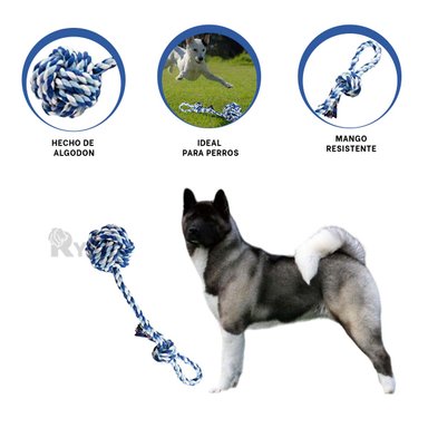 SOGA ALGODÓN PERROS RYBIU CON AGARRADERA AZUL Y CELESTE + ENVOLTORIO REGALO