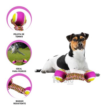 JUEGO ALGODÓN PERRO RYBIU PELOTAS EN ROSADO + BANDERITAS ADHESIVAS