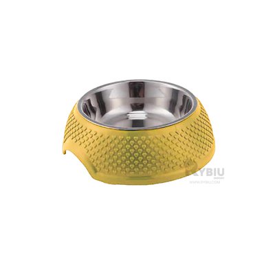 PLATO DE ACERO CON RELIEVE EN AMARILLO Y+PAPEL DE REGALO