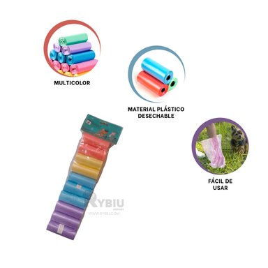 KIT BOLSAS PERROS GATOS RYBIU MA29657 RECOGER HECES MULTICOLOR + GIFT MINIAGENDA
