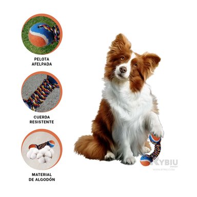 PELOTILLA ALGODÓN PERROS RYBIU TENIS JUEGO NARANJA + BANDERITAS ADHESIVAS