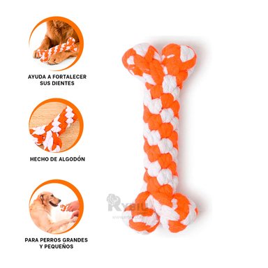 JUGUETE ALGODÓN PERROS RYBIU HUESITO PERFECTO JUEGOS NARANJA + BANDERITAS ADHESIVAS