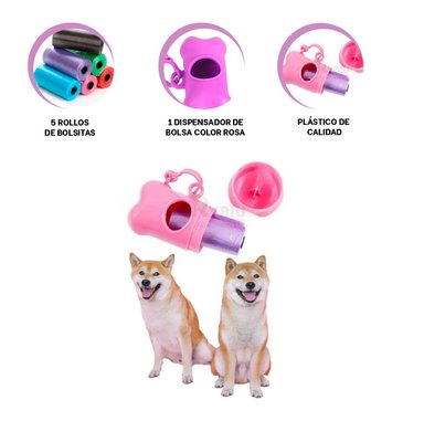 KIT BOLSAS PERROS GATOS RYBIU MA29659 PET FACIL USAR ROSADO + ENVOLTORIO REGALO
