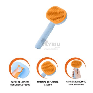 PEINE GATOS RYBIU MA29961 HERRAMIENTA MASAJE SUAVE CELESTE + BANDERITAS ADHESIVAS