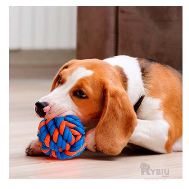 PELOTA ALGODON PERROS RYBIU JUEGOS AZUL + PAPEL REGALO