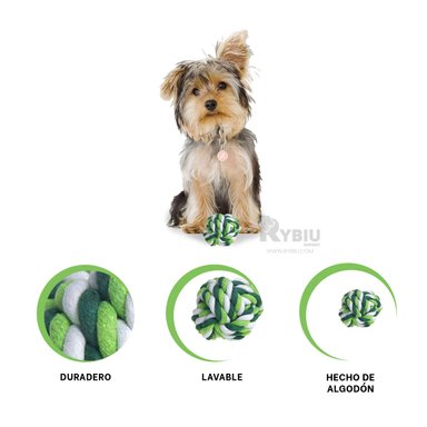 JUGUETE ALGODON PERROS RYBIU CON DISEÑO TRENZADO VERDE + AGENDITA