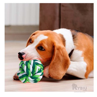 PELOTA ALGODON PERROS RYBIU JUEGOS VERDE + PAPEL REGALO