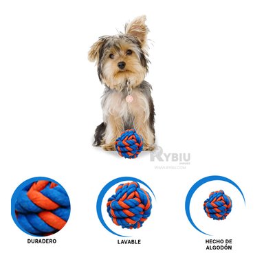 JUGUETE ALGODON PERROS RYBIU CON DISEÑO TRENZADO AZUL + AGENDITA