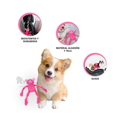 MUÑECO PERROS Y GATOS RYBIU COMPACTO Y SUAVE ROSADO + GIFT STICKERS