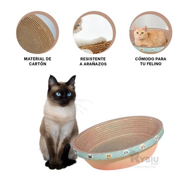 CAMA RASCADORA GATOS RYBIU AMPLIA MARRON + BANDERITAS ADHESIVAS - 2