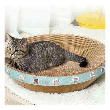 CAMA RASCADORA GATOS RYBIU AMPLIA MARRON + BANDERITAS ADHESIVAS - 3