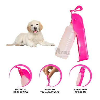 BOTELLA PERRO MA31013 RYBIU LLEVAR AGUA PET ROSADO + BANDERITAS ADHESIVAS