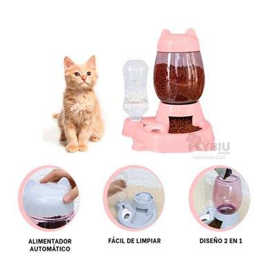 PLATO GATO MA31068 RYBIU ELEGANTE CON BEBEDERO ROSADO + STICKERS