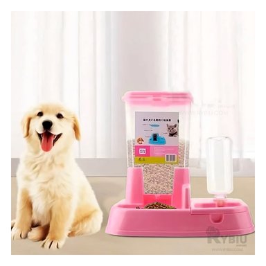 DISPENSADOR PERRO Y GATO MA31110 RYBIU COMIDA MASCOTAS ROSADO + PAPEL REGALO