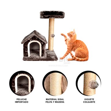 TORRE GATOS RYBIU JUEGOS PISO DOBLE EN GRIS + BANDERITAS ADHESIVAS