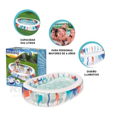 PILETA JUVENIL CON ESPACIO AMPLIO Y+BANDERITAS ADHESIVAS - 3