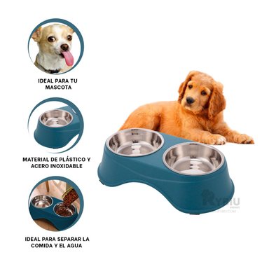 PLATO ACERO PERRO Y GATO PC120 RYBIU AZUL OSCURO + ENVOLTORIO REGALO