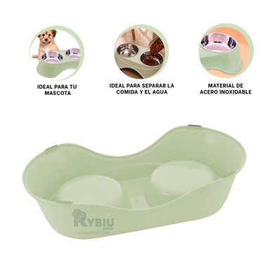 PLATO PERRO Y GATO PC120 RYBIU INOXIDABLE MASCOTAS VERDE CLARO + STICKERS