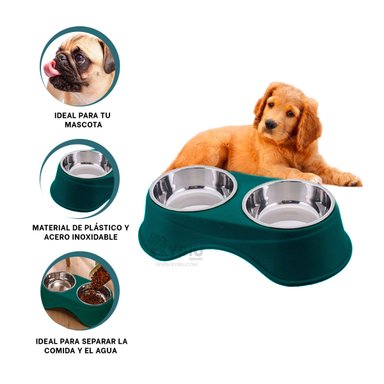 PLATO ACERO PERRO Y GATO PC120 RYBIU VERDE OSCURO + ENVOLTORIO REGALO