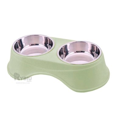 PLATO PERRO Y GATO PC120 RYBIU SERVIR COMIDA MASCOTAS VERDE CLARO + STICKERS