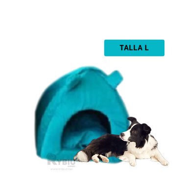 CAMA MASCOTAS RYBIU IGLU AZUL REY TALLA L + BANDERITAS ADHESIVAS